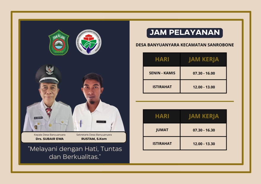 PENGUMUMAN HARI KERJA DAN JAM KERJA PEMERINTAH DESA BANYUANYARA